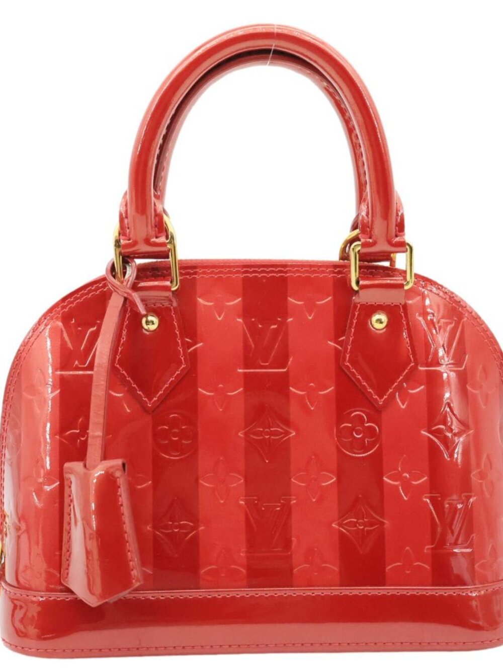 Louis Vuitton  Alma BB Monogram Rayures Vernis Satchel Bag Red